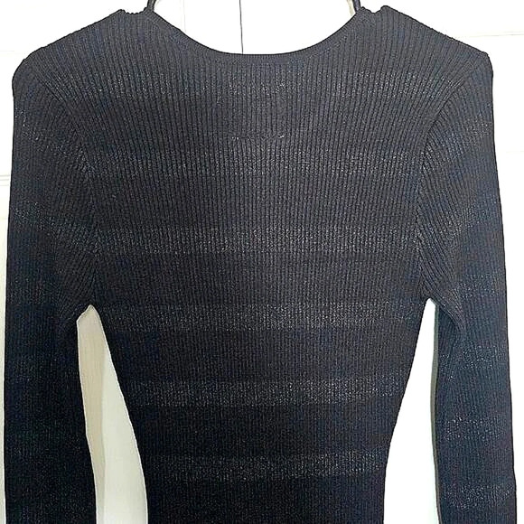 NWT Chaser Veda Fillmore Stripe Midi Dress Small Bodycon Black Silver Heavy - Picture 7 of 9